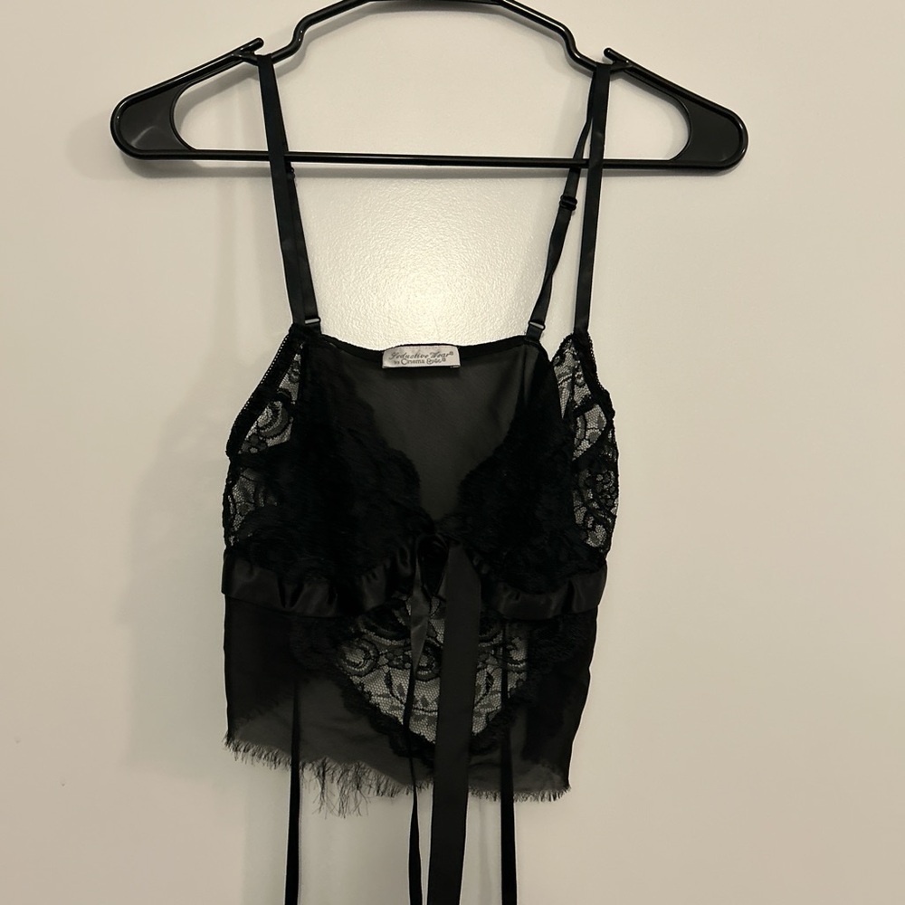 Vintage Seductive Wear by Cinema Etoile Black Lace Lingerie Sheer Tank Top